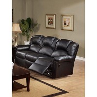 Benjara Benzara Bonded Leather Recliner Sofa, Black