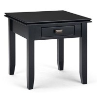 Simplihome Artisan Solid Wood 21 Inch Wide Square End Side Table In Black With Storage, 1 Drawer, For The Living Room And Bedroom