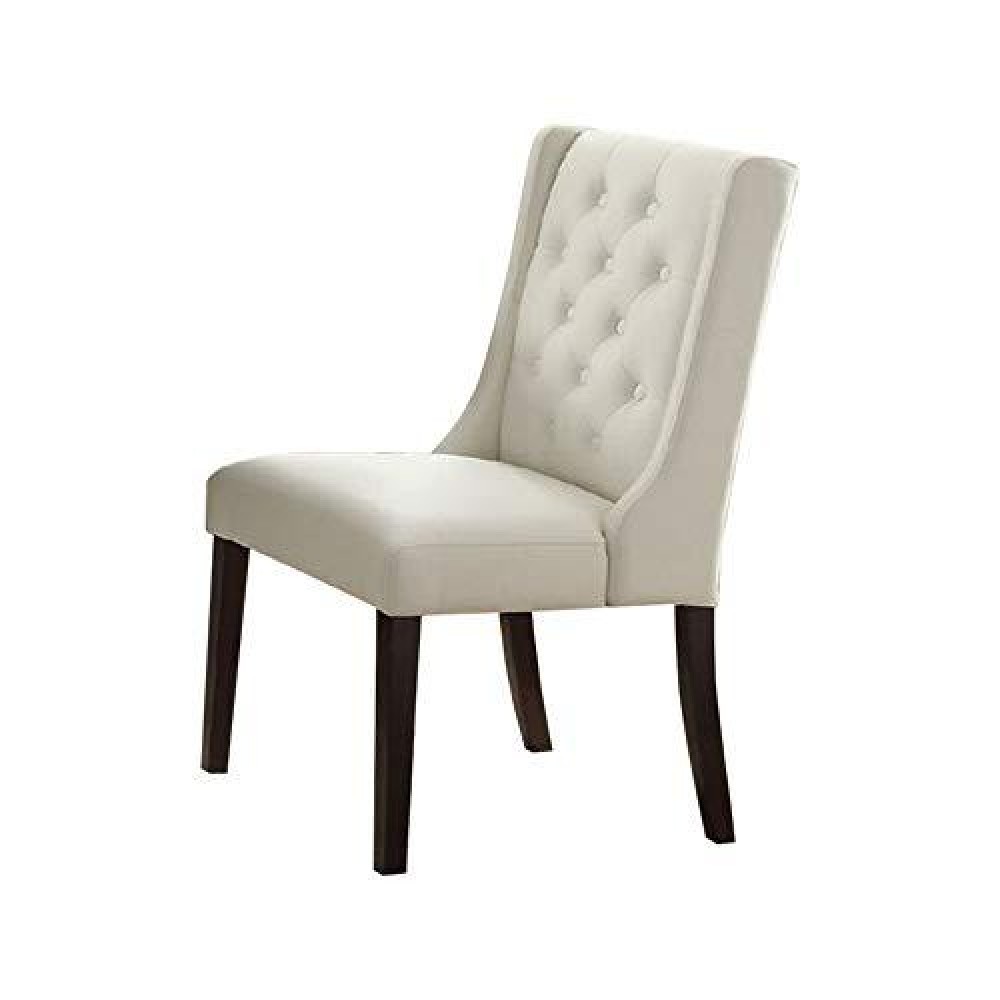 Benjara Benzara Button Tufted Leatherette, White Dining Chair (Set Of 2),