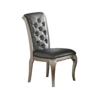Benjara Rubber Wood Dining Chair, Gray/Silver