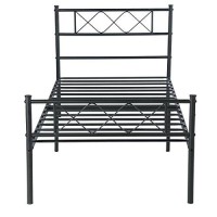 Simlife Metal Platform Bed Frame With Two Headboards Mattress Foundationslat Supportno Box Spring Needed, Twin