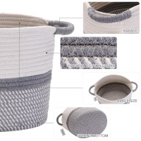 Hinwo Oval Cotton Rope Storage Basket Collapsible Nursery Storage Box Container Organizer With Handles, 13 X 10 Inches, Off White And Grey