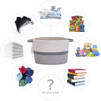 Hinwo Oval Cotton Rope Storage Basket Collapsible Nursery Storage Box Container Organizer With Handles, 13 X 10 Inches, Off White And Grey