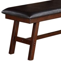 Benjara Rubber Wood Bench With Faux Leather Upholstery, Brown