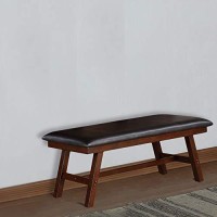 Benjara Rubber Wood Bench With Faux Leather Upholstery, Brown