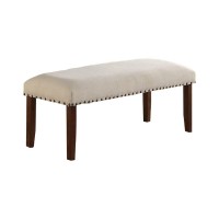 Benzara Rubber Wood Bench With Nail Trim Head Browncream