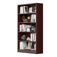 Wood Bookcase 5-Shelf Freestanding Display Wooden Bookshelf For Home Office School (11.6*33W*59.8 H, Mahogany)