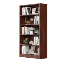 Wood Bookcase 5-Shelf Freestanding Display Wooden Bookshelf For Home Office School (116 D*33 W*598 H,Cherry)