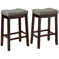 Angel Line Cambridge Bar Stools, 29 Set Of 2, Espresso With Gray Cushion