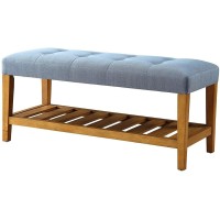 Homeroots Furniture Blue & Oak Bench Multicolor