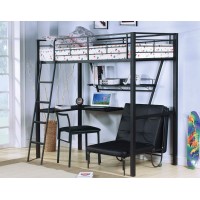 Homeroots Furniture Silver & Black Loft Bed With Desk, Multicolor