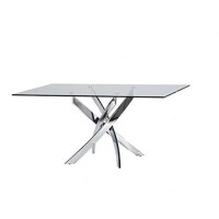 Homeroots Glass, Steel 30 Glass And Steel Rectangular Dining Table