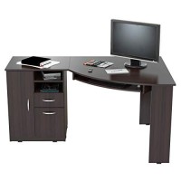 Homeroots L Shaped Computer Desk With Metal Legs And 2 Drawers, Shelf Study Writing Table For Home Office, Modern Simple Style Pc Desk, Melamine, Engineered Wood