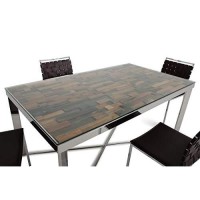 Homeroots Wood, Steel, Glass Modern Rectangular Wood Mosaic Dining Table