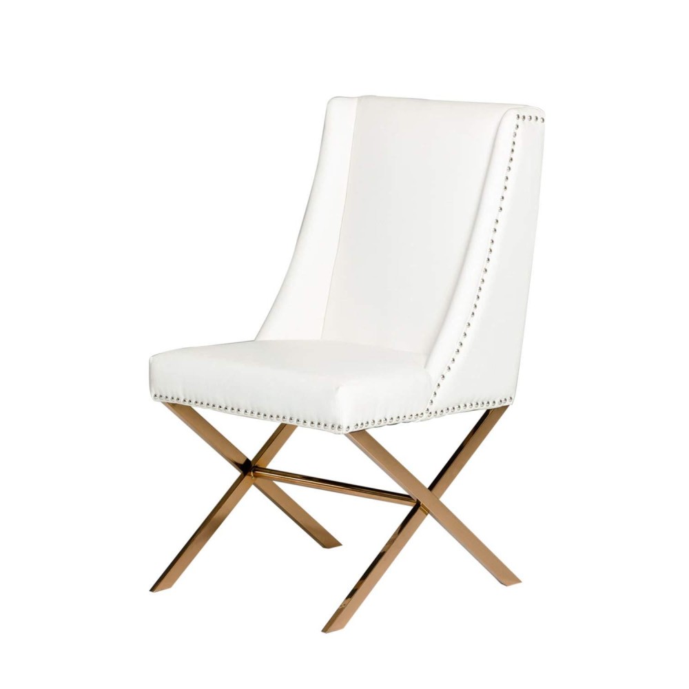 Homeroots Furniture Kitchen Restaurant Modern White And Rosegold Dining Chair