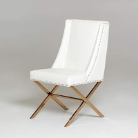 Homeroots Furniture Kitchen Restaurant Modern White And Rosegold Dining Chair