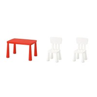Ikea Mammut Kids Childrens Table And Chairs Bundle - Includes Mammut Red Color Table And Two Mammut White Color Chairs