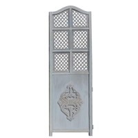 The Urban Port Tup Three Panel Wooden Room Divider With Traditional Carvings And Cutouts, Blue