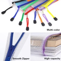 Jpsor 16Pcs 8 Size Mesh Zipper Pouch For Organization, Waterproof Zipper Pouches Colored Pvc Travel Zipper Bags Clear Multipurpose Document Bags For School Office Home Cosmetics Storage Toys Puzzle