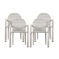 Christopher Knight Home Aurora Outdoor Wicker Armed Stacking Chairs With Aluminum Frame, 4-Pcs Set, Chateau Grey