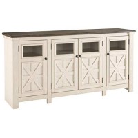 Signature Design By Ashley Bolanburg Two Tone Farmhouse Tv Stand, Fits Tvs Up To 72, 3 Cabinets And Adjustable Storage Shelves, Whitewash