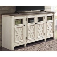 Signature Design By Ashley Bolanburg Two Tone Farmhouse Tv Stand, Fits Tvs Up To 72, 3 Cabinets And Adjustable Storage Shelves, Whitewash