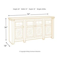 Signature Design By Ashley Bolanburg Two Tone Farmhouse Tv Stand, Fits Tvs Up To 72, 3 Cabinets And Adjustable Storage Shelves, Whitewash