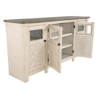 Signature Design By Ashley Bolanburg Two Tone Farmhouse Tv Stand, Fits Tvs Up To 72, 3 Cabinets And Adjustable Storage Shelves, Whitewash