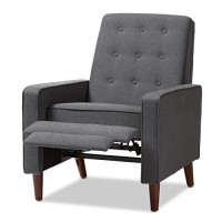 Baxton Studio Mathias Mid-Century Modern Grey Fabric Upholstered Lounge Chair