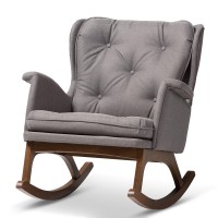 Baxton Studio Maggie Mid-Century Modern Grey Fabric Upholstered Walnut-Finished Rocking Chair