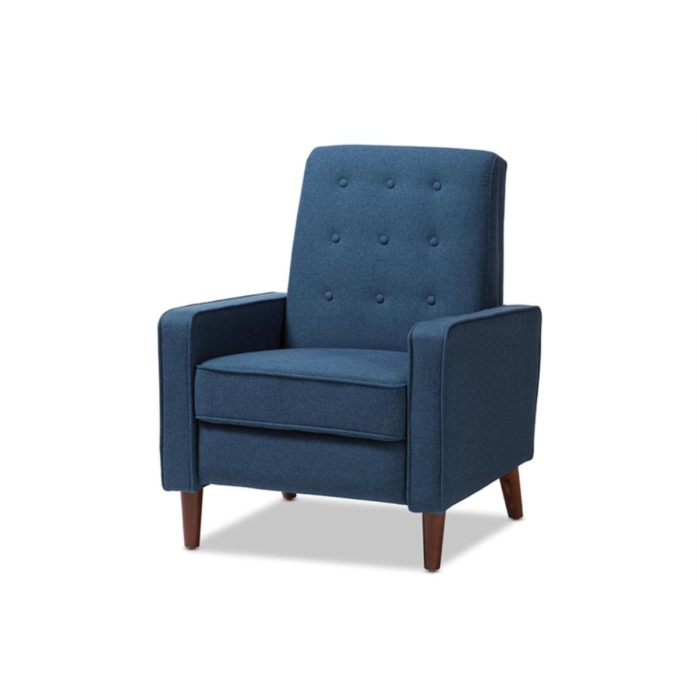 Baxton Studio Mathias Mid-Century Modern Blue Fabric Upholstered Lounge Chair