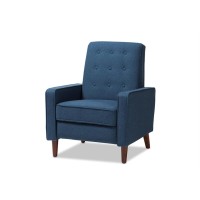 Baxton Studio Mathias Mid-Century Modern Blue Fabric Upholstered Lounge Chair