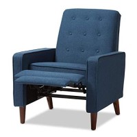 Baxton Studio Mathias Mid-Century Modern Blue Fabric Upholstered Lounge Chair