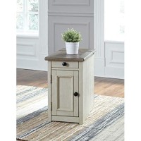 Signature Design By Ashley Bolanburg Farmhouse Chair Side End Table With Outlets And Usb Ports, Antique Cream & Brown