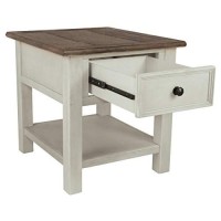 Signature Design By Ashley Bolanburg Farmhouse Chair Side End Table With Outlets And Usb Ports, Antique Cream & Brown