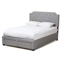 Baxton Studio Aubrianne Modern And Contemporary Grey Fabric Upholstered Queen Storage Bed Greyqueencontemporaryfabric Polyester 100%Rubber Woodmdffoam