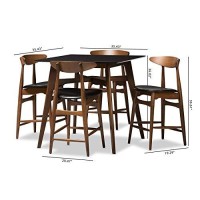 Baxton Studio Flora Mid-Century Modern Black Faux-Leather Upholstered Walnut Finished 5-Piece Pub Set