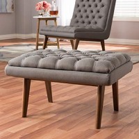 Baxton Studio Annetha Mid-Century Modern Grey Fabric Upholstered Walnut Finished Wood Ottoman/Mid-Century/Grey/Medium Wood/Fabric Polyester 100%/Rubber Wood/Foam