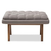 Baxton Studio Annetha Mid-Century Modern Grey Fabric Upholstered Walnut Finished Wood Ottoman/Mid-Century/Grey/Medium Wood/Fabric Polyester 100%/Rubber Wood/Foam