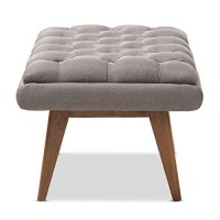 Baxton Studio Annetha Mid-Century Modern Grey Fabric Upholstered Walnut Finished Wood Ottoman/Mid-Century/Grey/Medium Wood/Fabric Polyester 100%/Rubber Wood/Foam