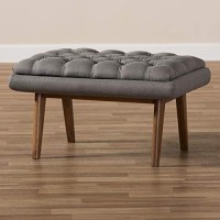 Baxton Studio Annetha Mid-Century Modern Grey Fabric Upholstered Walnut Finished Wood Ottoman/Mid-Century/Grey/Medium Wood/Fabric Polyester 100%/Rubber Wood/Foam