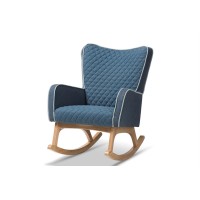 Baxton Studio Zoelle Mid-Century Modern Blue Fabric Upholstered Natural Finished Rocking Chair