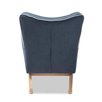 Baxton Studio Zoelle Mid-Century Modern Blue Fabric Upholstered Natural Finished Rocking Chair