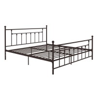 Dhp Manila Metal Bed With Round Finial Post Headboard And Footboard, Adjustable Base Height For Underbed Storage, No Box Spring Needed, King, Bronze