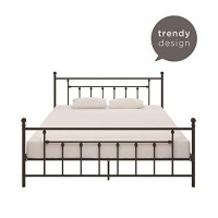 Dhp Manila Metal Bed With Round Finial Post Headboard And Footboard, Adjustable Base Height For Underbed Storage, No Box Spring Needed, King, Bronze
