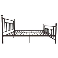 Dhp Manila Metal Bed With Round Finial Post Headboard And Footboard, Adjustable Base Height For Underbed Storage, No Box Spring Needed, King, Bronze