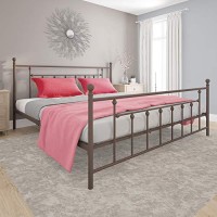 Dhp Manila Metal Bed With Round Finial Post Headboard And Footboard, Adjustable Base Height For Underbed Storage, No Box Spring Needed, King, Bronze