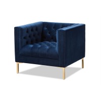 Baxton Studio Zanetta Luxe And Glamour Navy Velvet Upholstered Gold Finished Lounge Chair