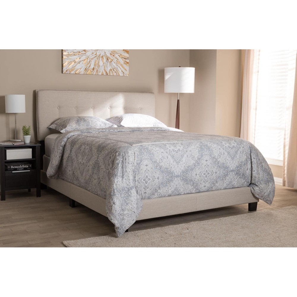 Baxton Studio Audrey Modern And Contemporary Light Beige Fabric Upholstered Queen Size Bed