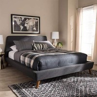 Baxton Studio Sinclaire Modern And Contemporary Dark Grey Fabric Upholstered Walnut-Finished Queen Sized Platform Bed